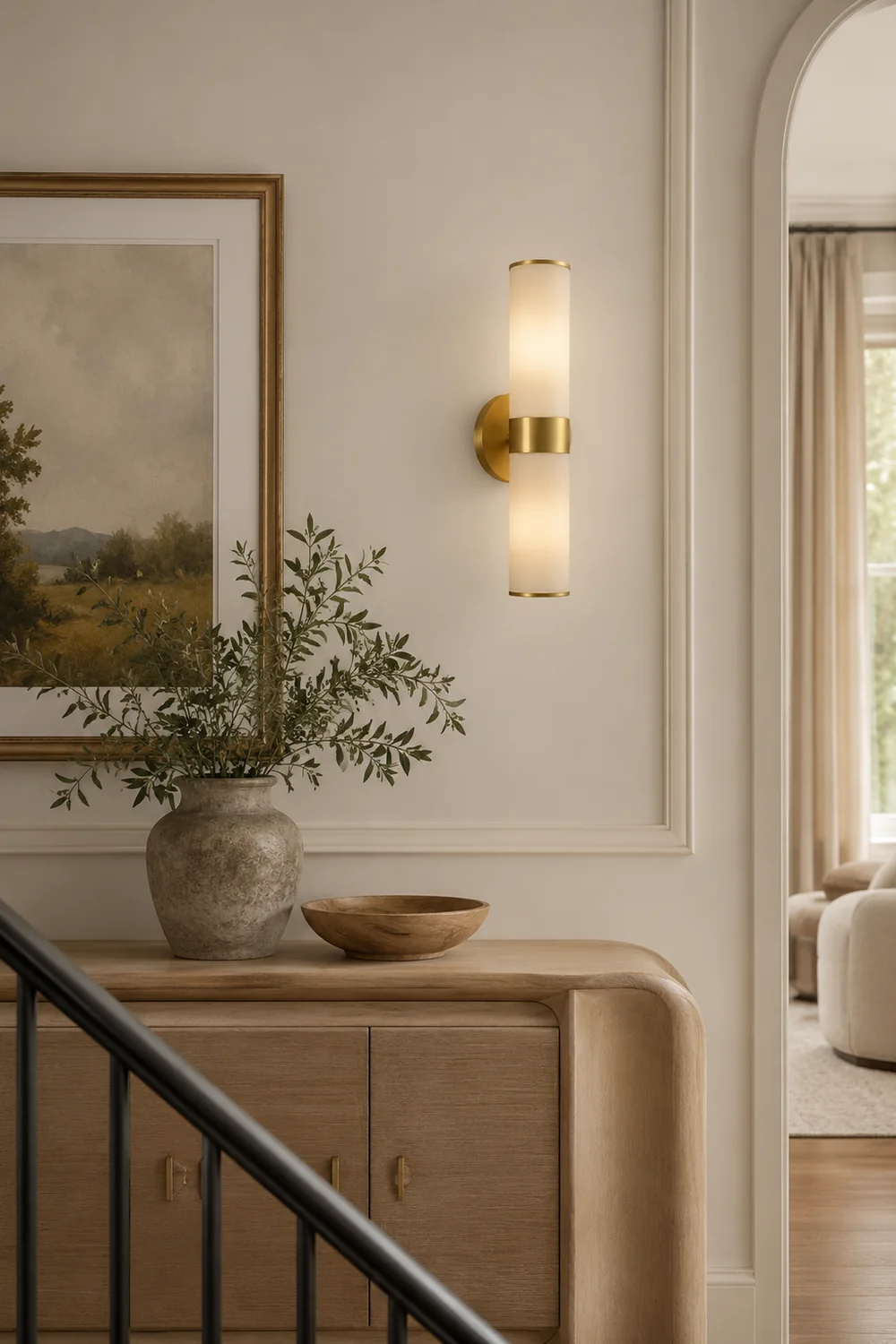Leigh Vintage Cylinder Metal&Glass Bedside Lamp Wall Mounted, Brass - Lumpaz