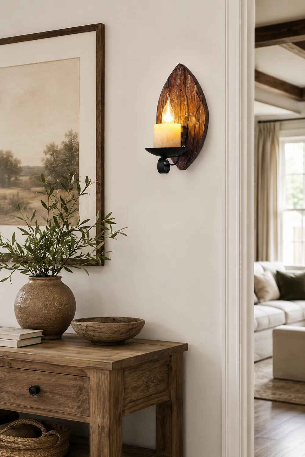 Austin Vintage Leaf Shape Wood Metal Wall Lamp Living Room - Lumpaz