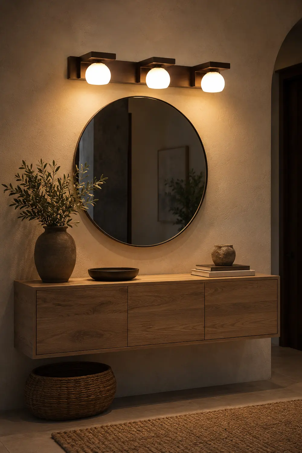 Ozawa Vintage Mirror Front Vanity Wall Lamp, Wood/Glass, Brown - Lumpaz
