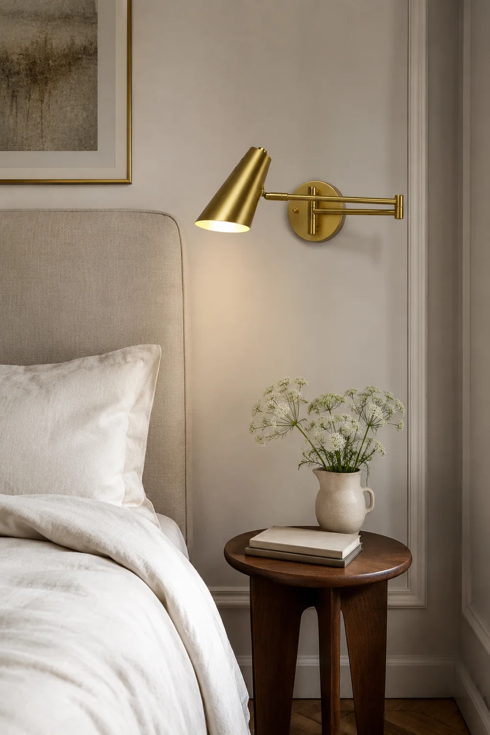 Freja Wall Lamp Cone Modern, Metal Adjustable, Black/Gold, Bedroom - Lumpaz