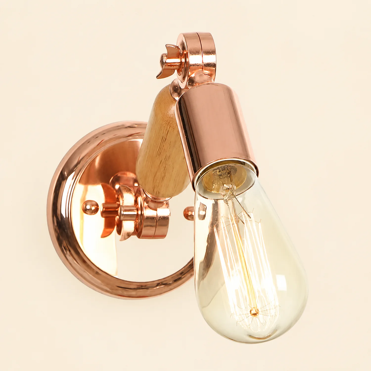 Alessio Wall Lamp Bulb Wooden Adjustable Makeup Gold, Living Room - Lumpaz