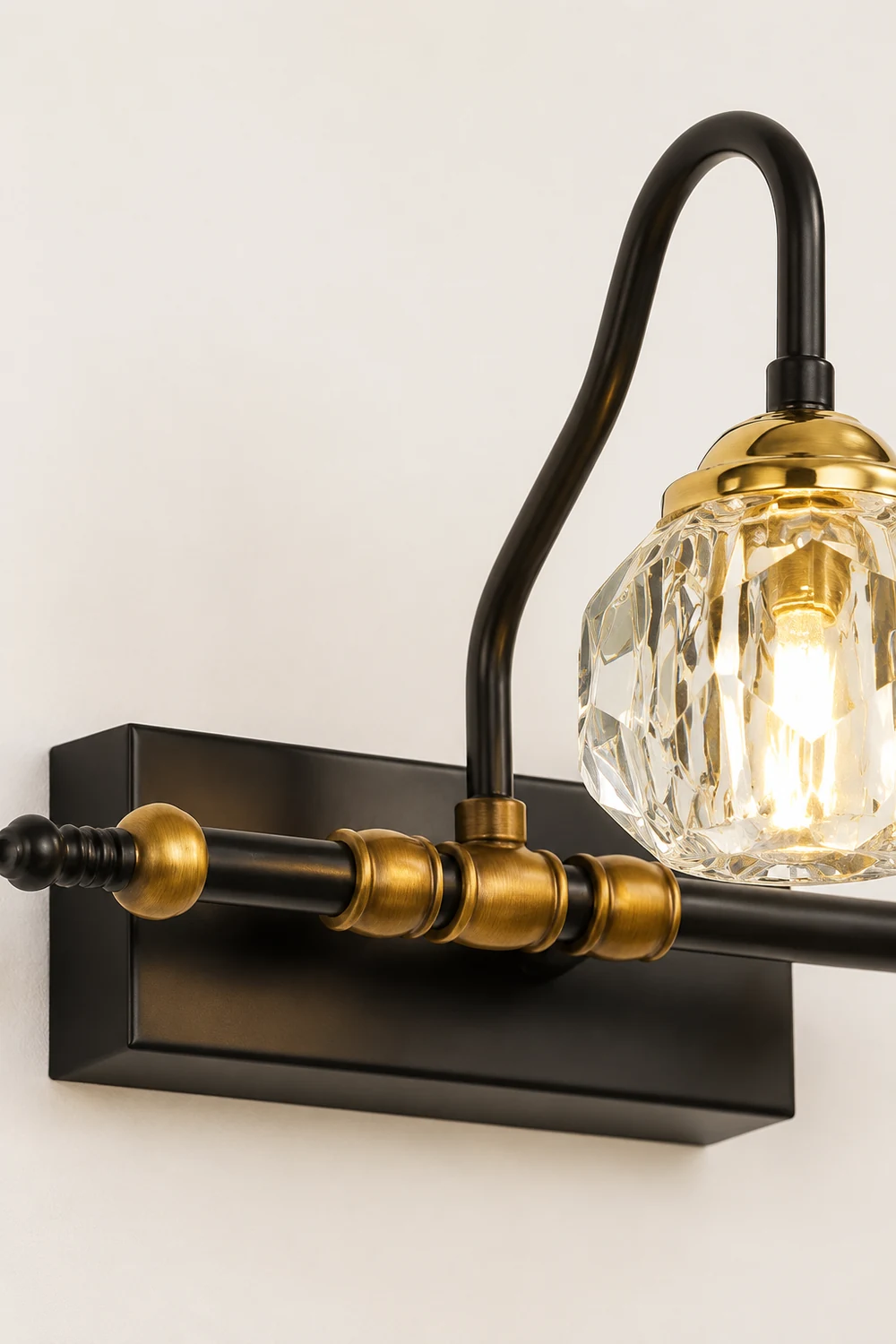 Kristy Vintage Crystal Globe Vanity Wall Lamp, Black, Bathroom - Lumpaz