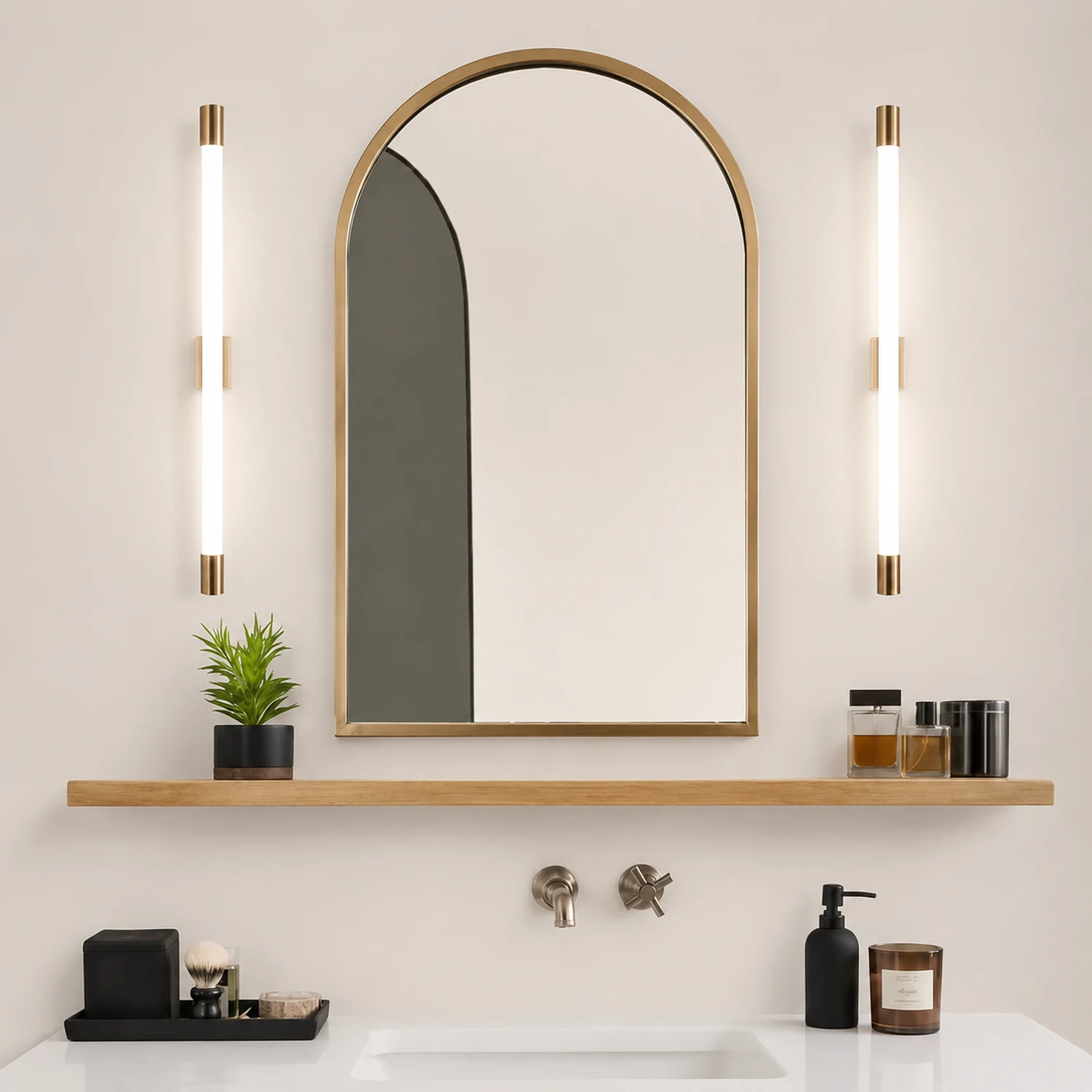 Edge Modern Gold Mirror Front Vanity Wall Lamp, Metal/Acrylic - Lumpaz