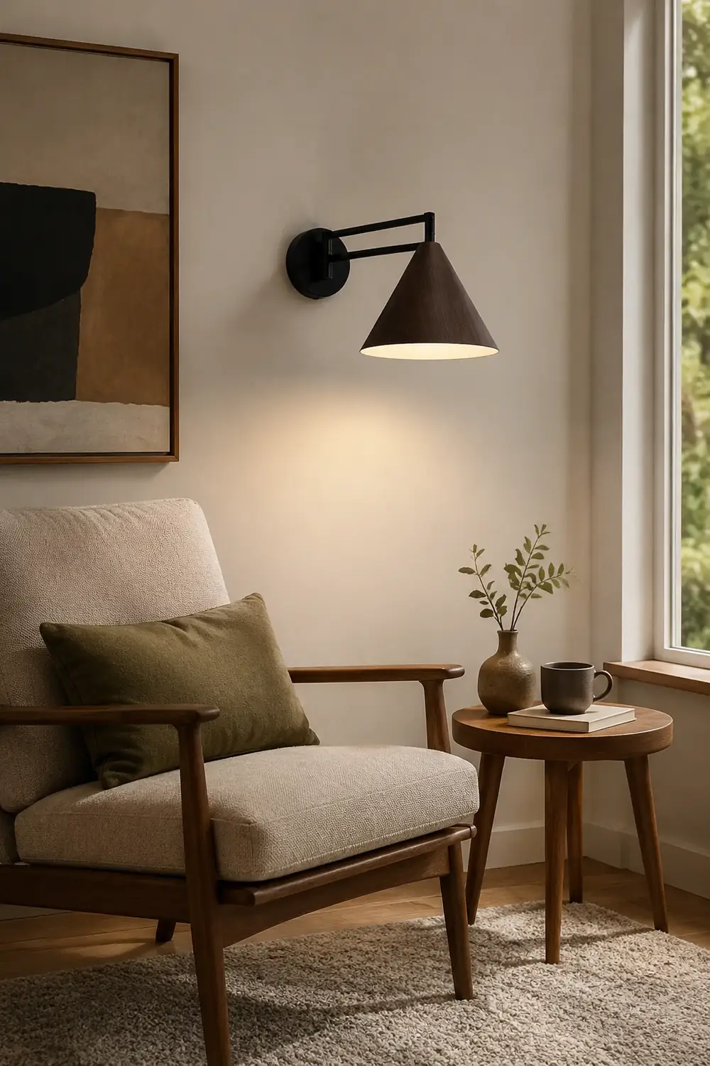 Ozawa Cone Shaped Adjustable Wall Lamp, Metal/Wood, Bedroom - Lumpaz