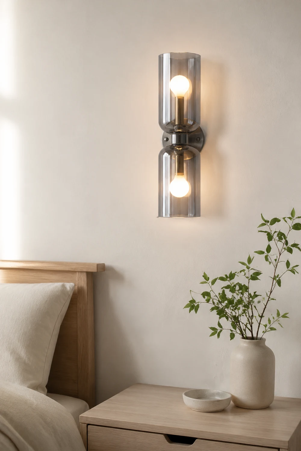 Meza Wall Lamp Simple Double-head, White/Blue/Gray/Chrome, Bedroom - Lumpaz