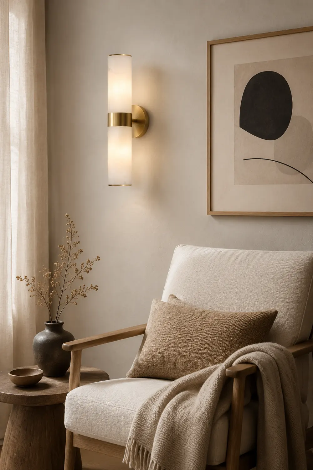 Chan Modern Double Headed Metal Stone Vanity Wall Lamp, Brass - Lumpaz