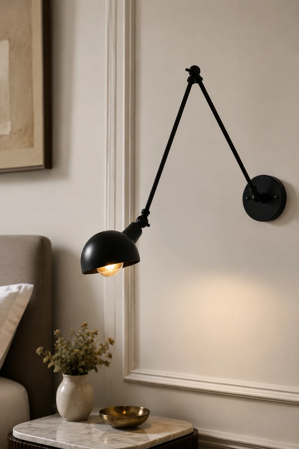 Brady Minimalist Adjustable Wall Lamp, Metal, Black, Bedroom - Lumpaz