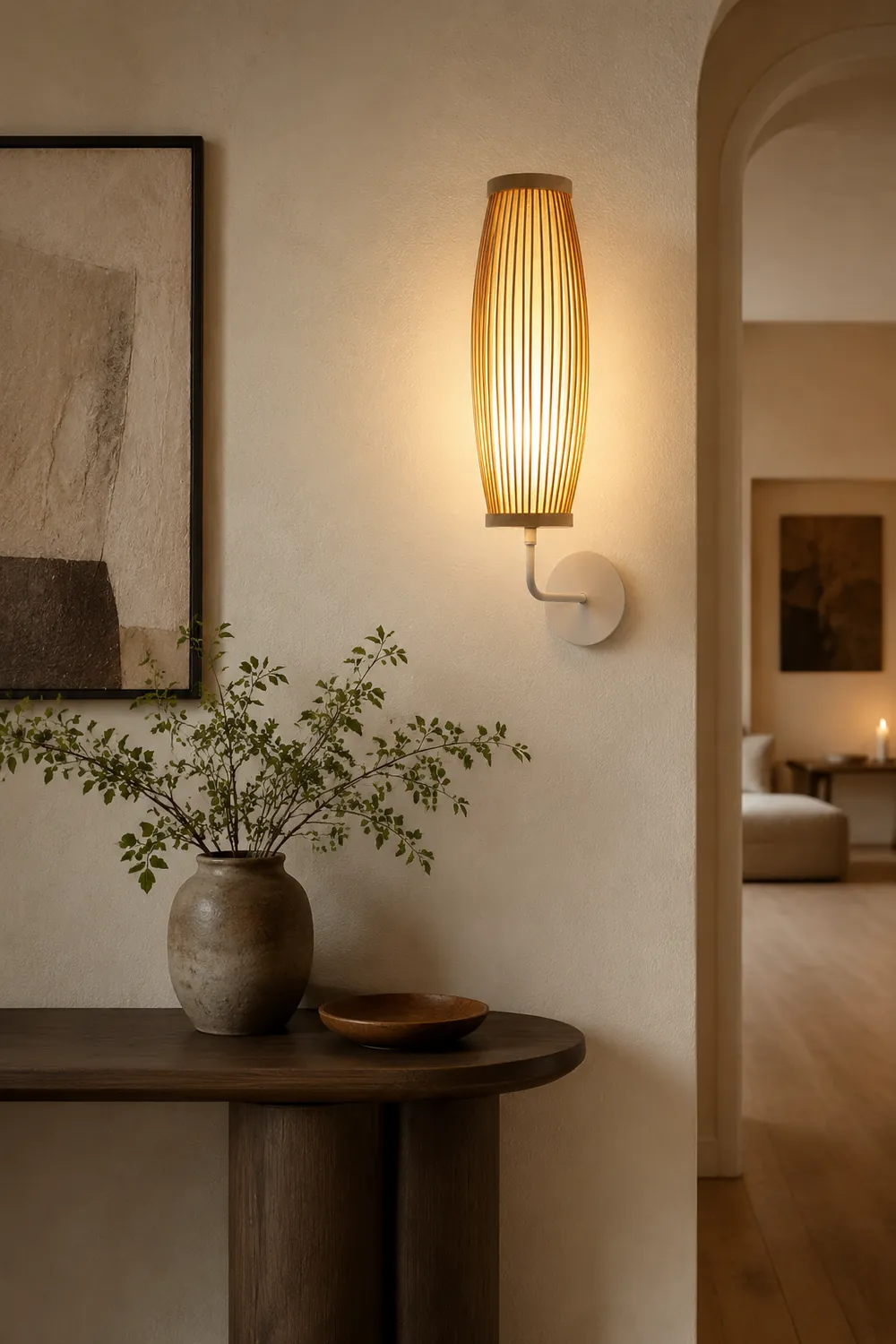 Muto Japanese Cylindrical Rattan Wall Lamp Bamaoo Bedroom - Lumpaz