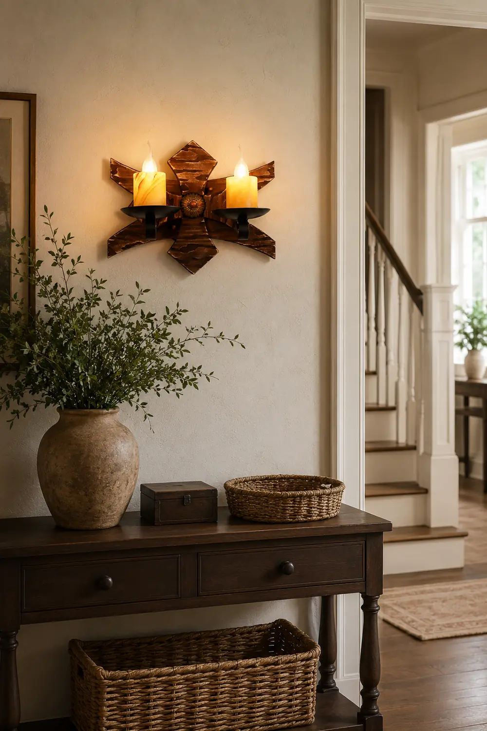 Austin Wall Lamp Decorative Vintage Candle Double Light Wooden, Bedroom - Lumpaz