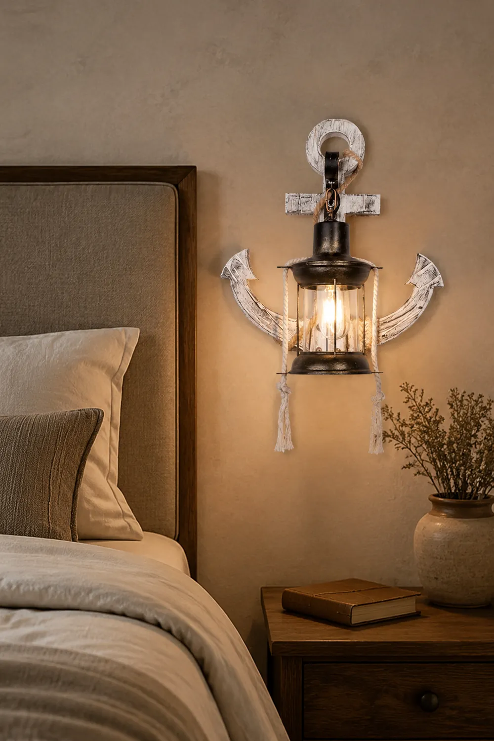Austin Anchor Lantern Wall Lamp, Vintage/Antique, Wood, Bedroom - Lumpaz