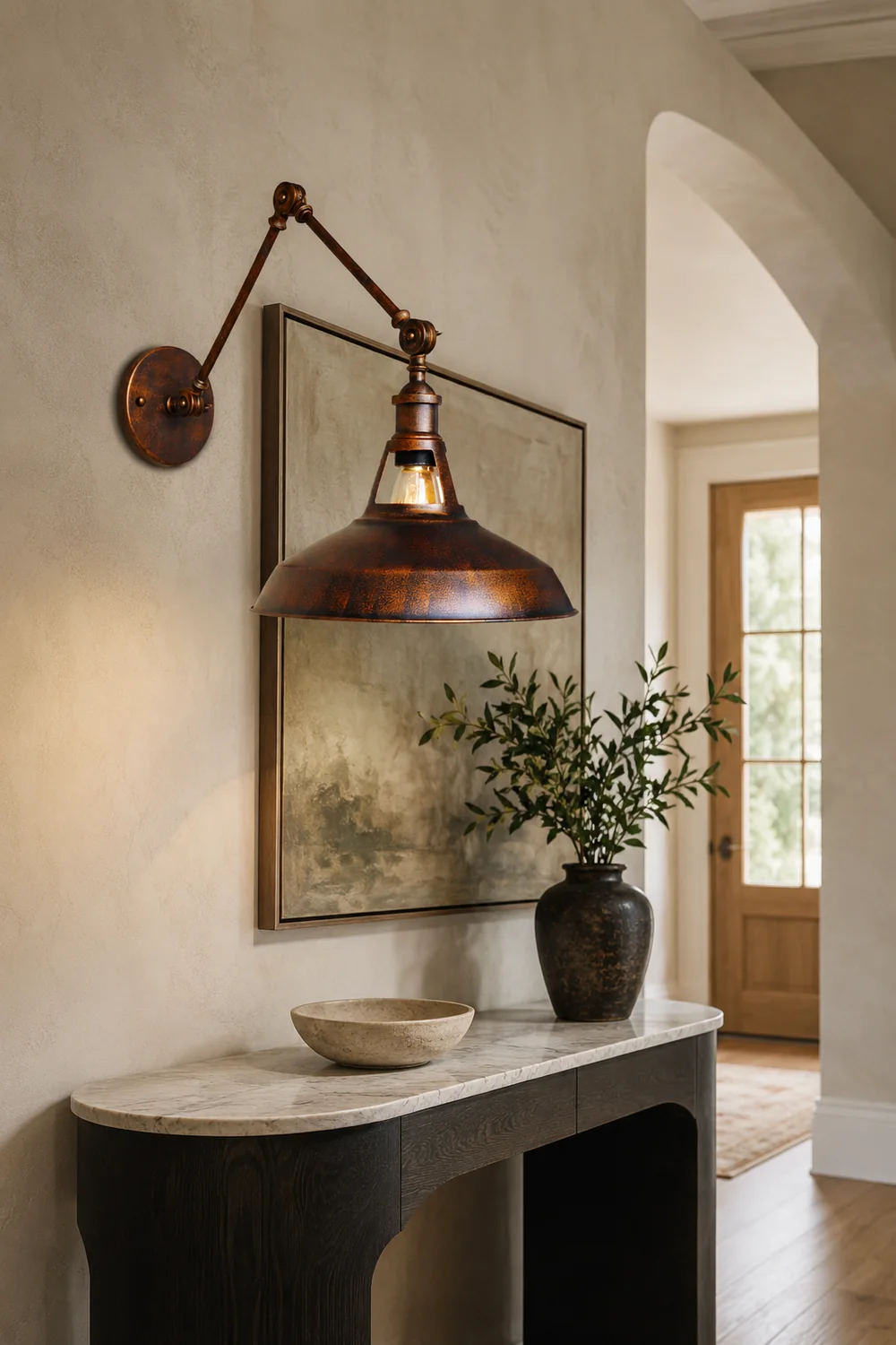 Brady Wall Lamp Dome Modern, Metal Adjustable, Black/Rust, Bedroom - Lumpaz