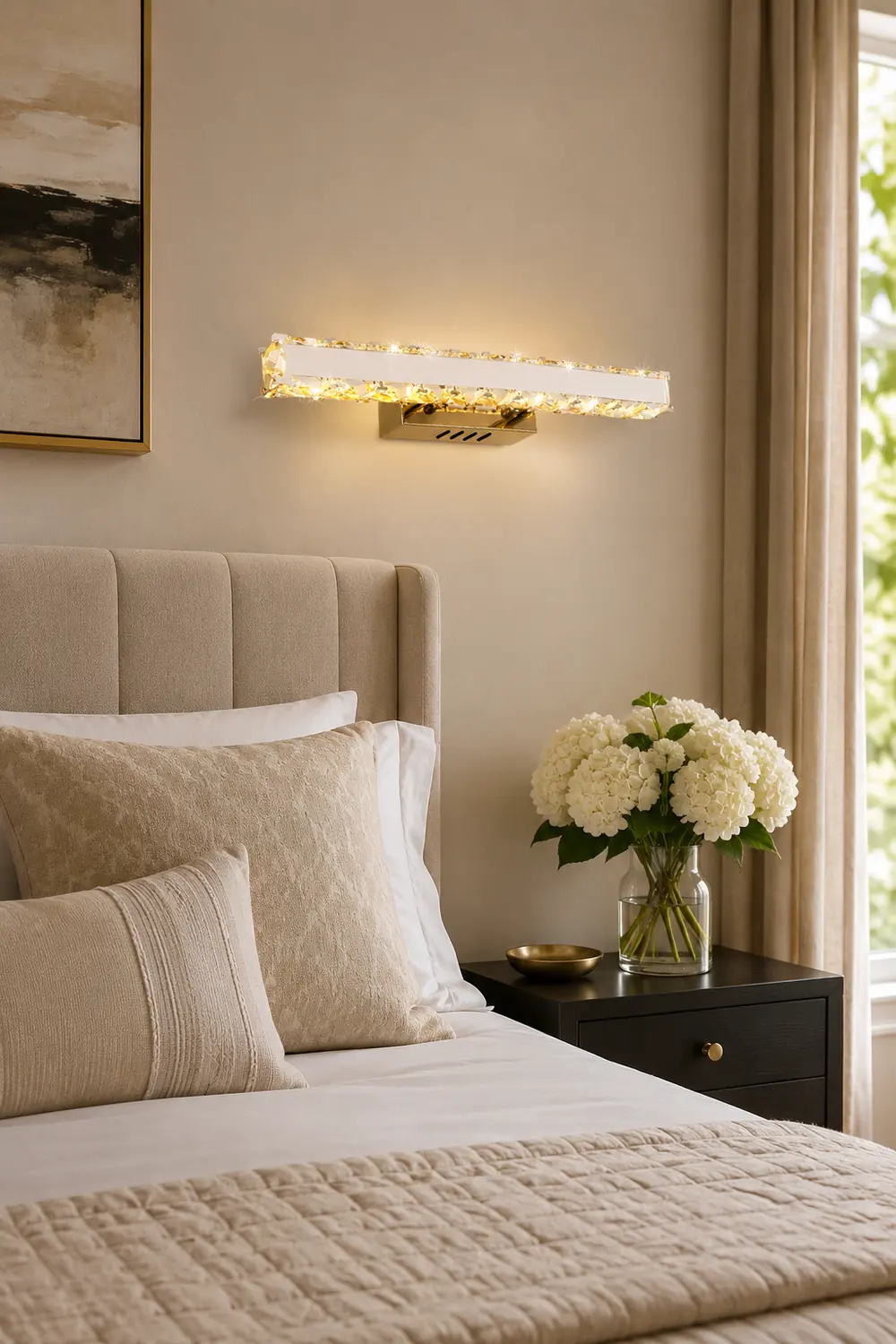 Kristy Modern Rectangular Metal/Crystal Mirror Front Wall Lamp, Gold - Lumpaz