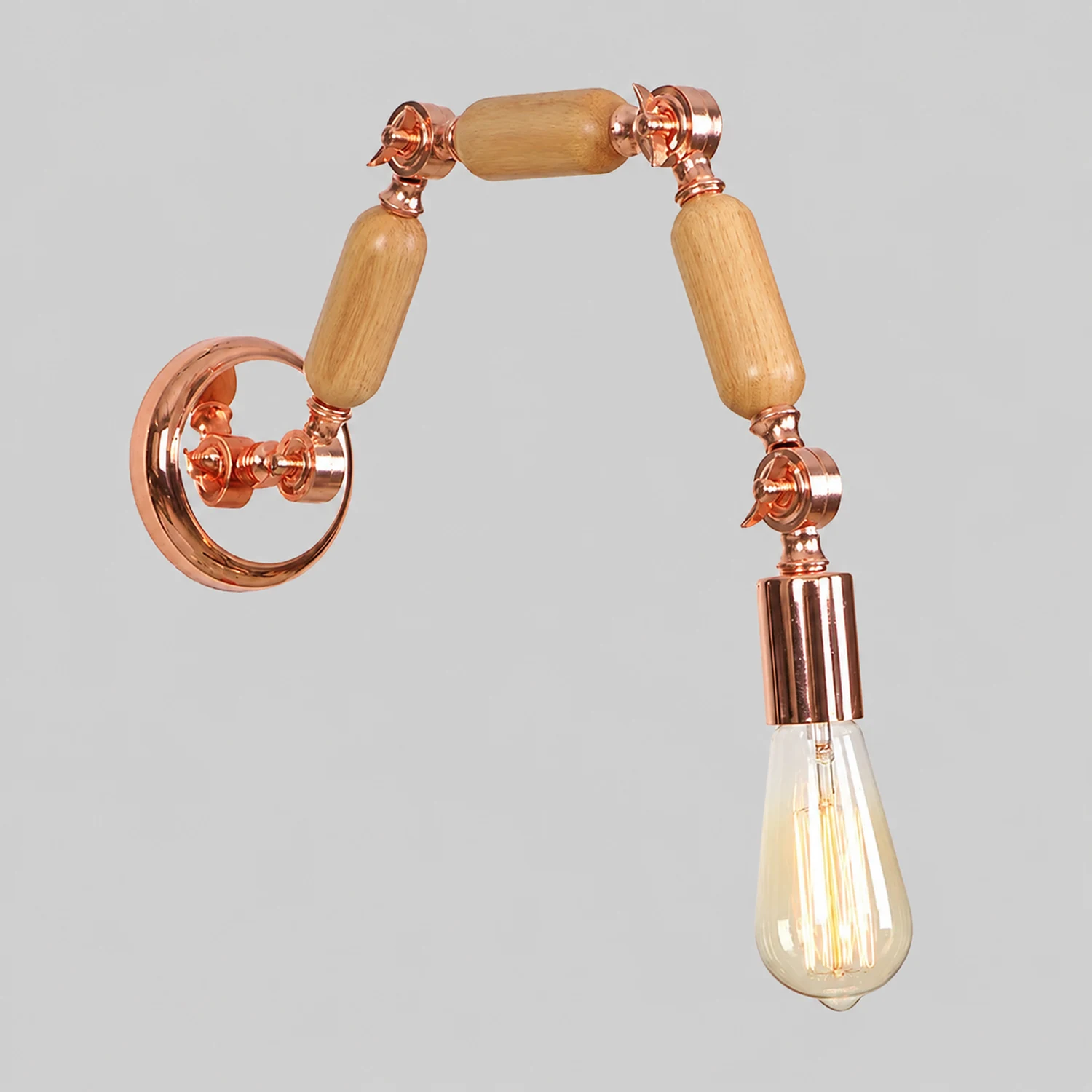 Alessio Wall Lamp Bulb Wooden Adjustable Makeup Gold, Living Room - Lumpaz
