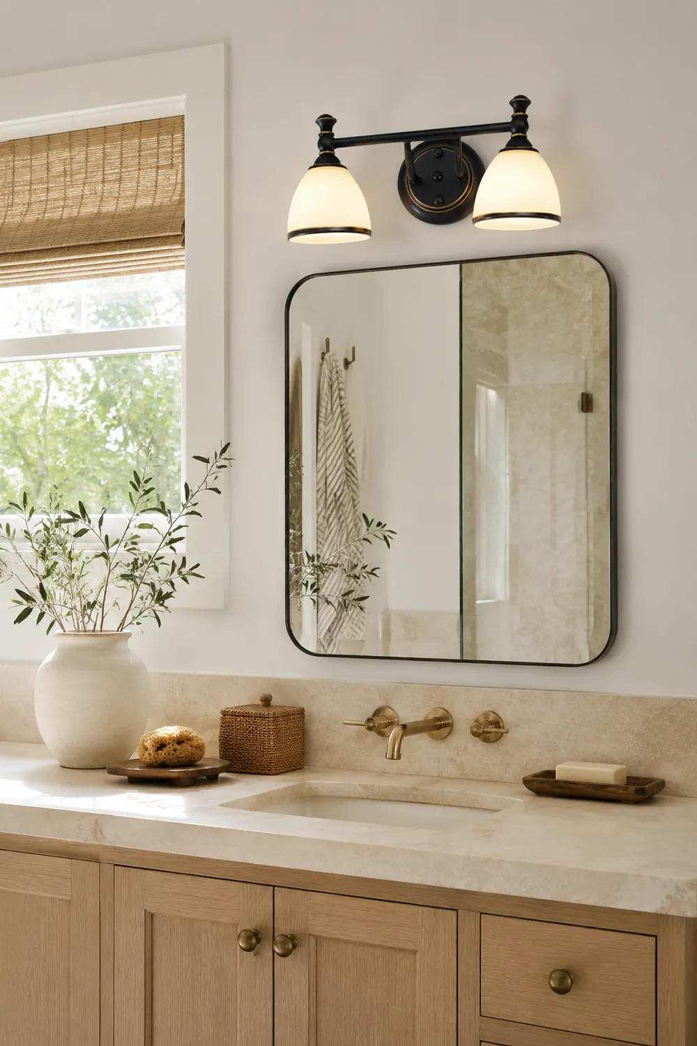 Eryn Vintage Black Classical Vanity Wall Lamp, Metal/Glass - Lumpaz