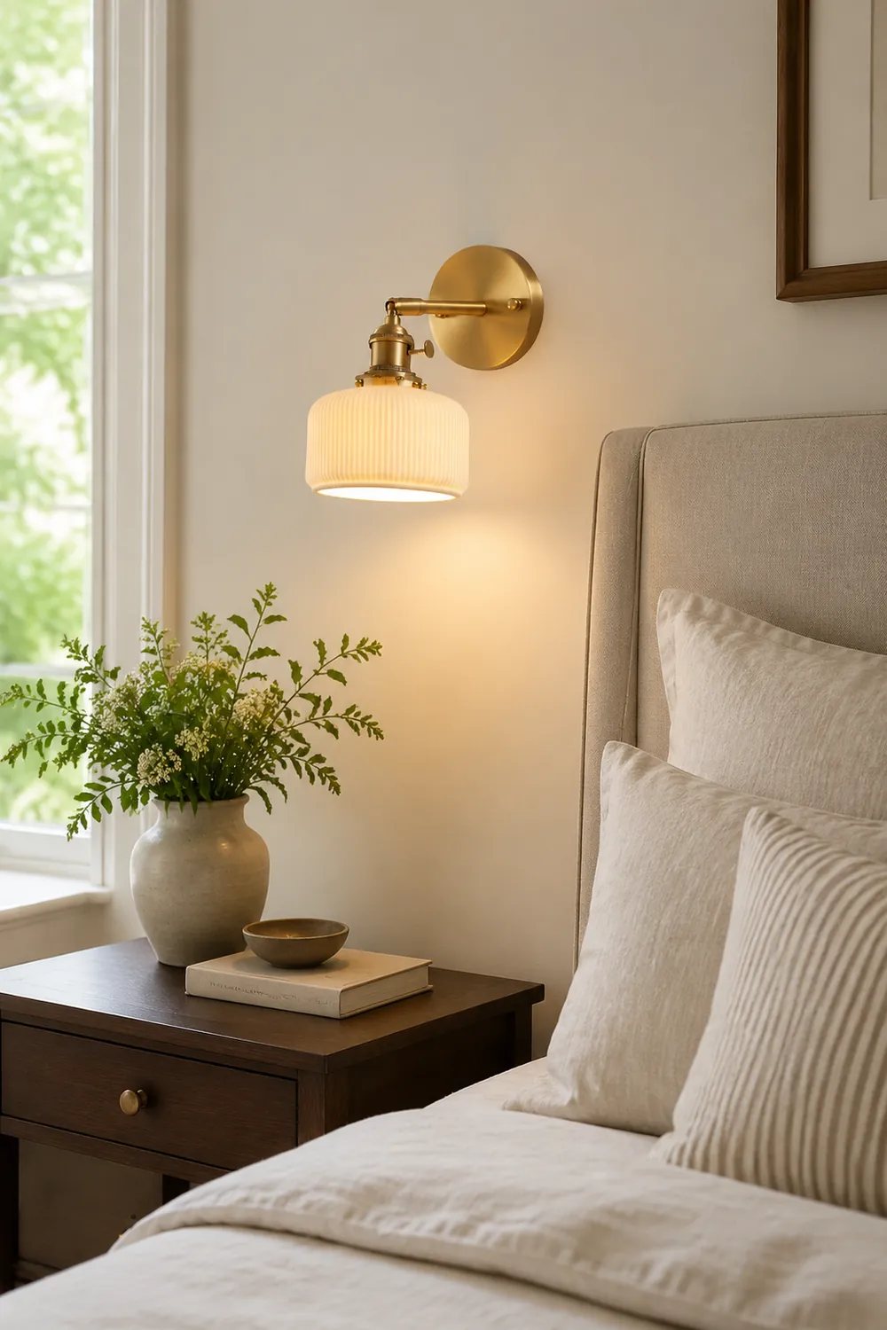 Lottie Vintage Column Ceramic Vanity Light, White, Bedroom - Lumpaz