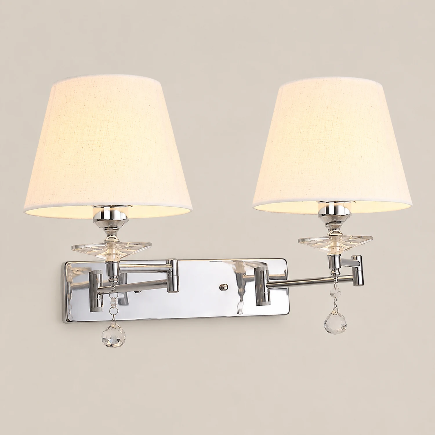 Carins Wall Lamp Dual Lamp Head Adjustable Fabric, 3-Color, Bedroom - Lumpaz