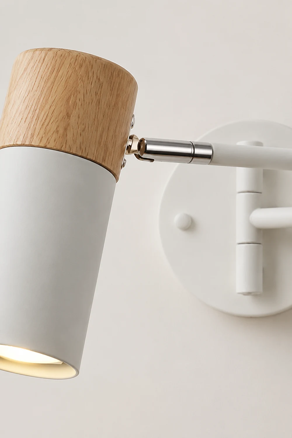 Ozawa Nordic Can Shaped Adjustable Wall Lamp, Metal/Wood, White - Lumpaz