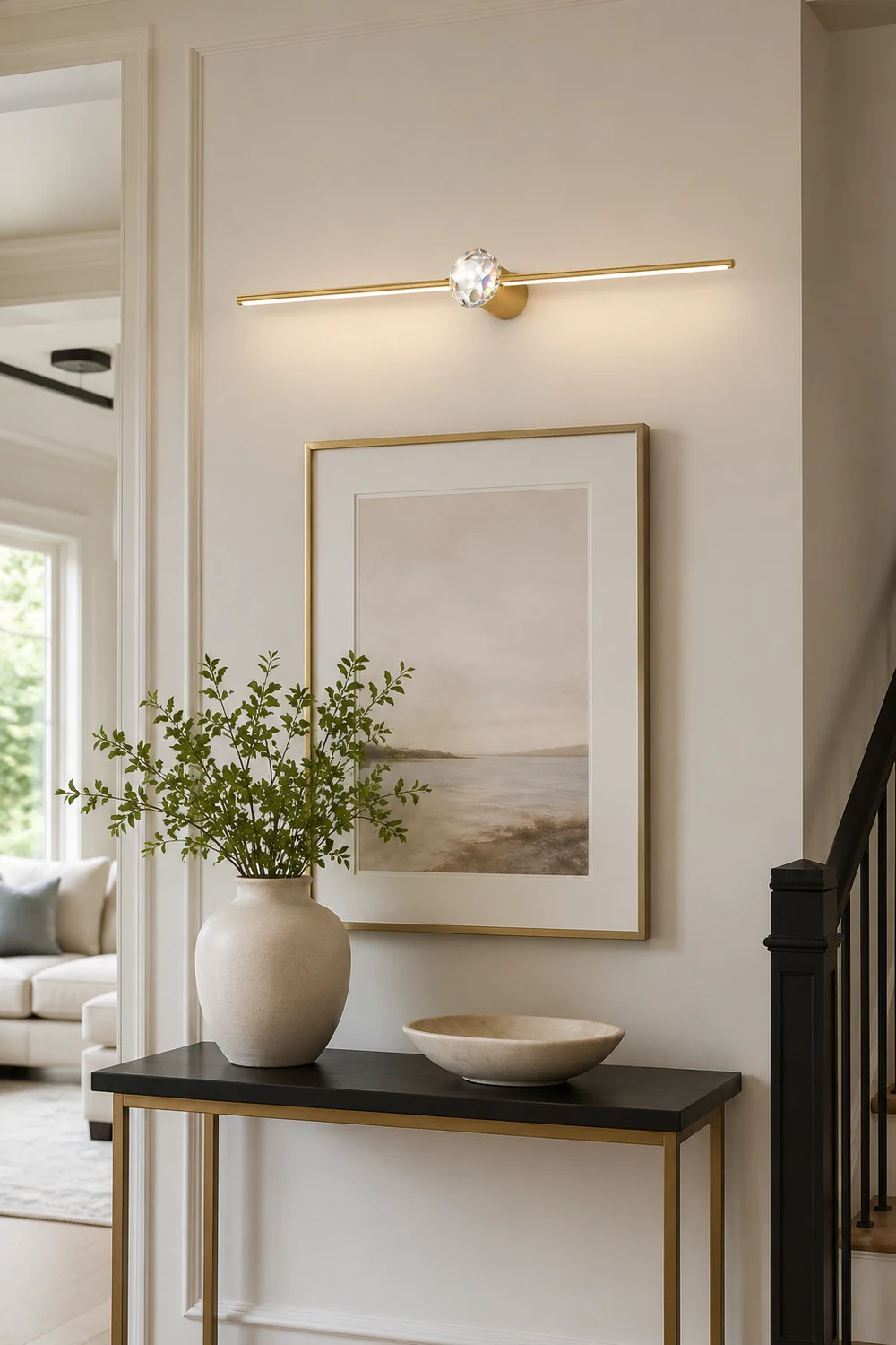 Kristy Minimalist Linear Metal/Crystal Mirror Front Vanity Wall Lamp, Gold - Lumpaz