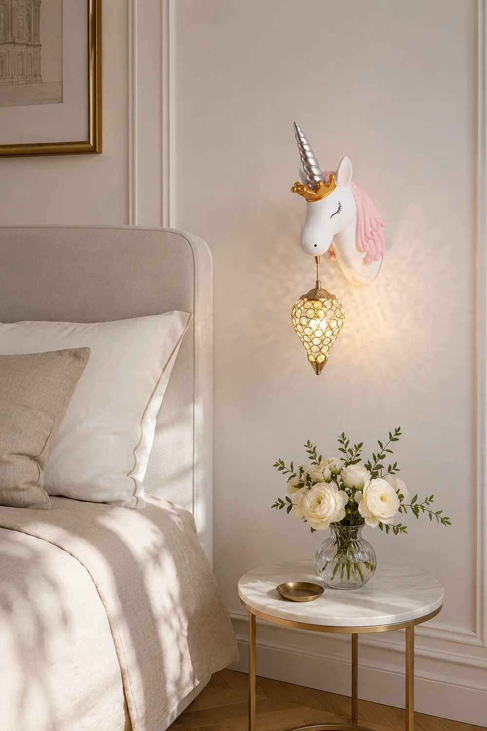 Minori Modern Unicorn/Strawberry Art Wall Lamp, Pink/Blue - Lumpaz