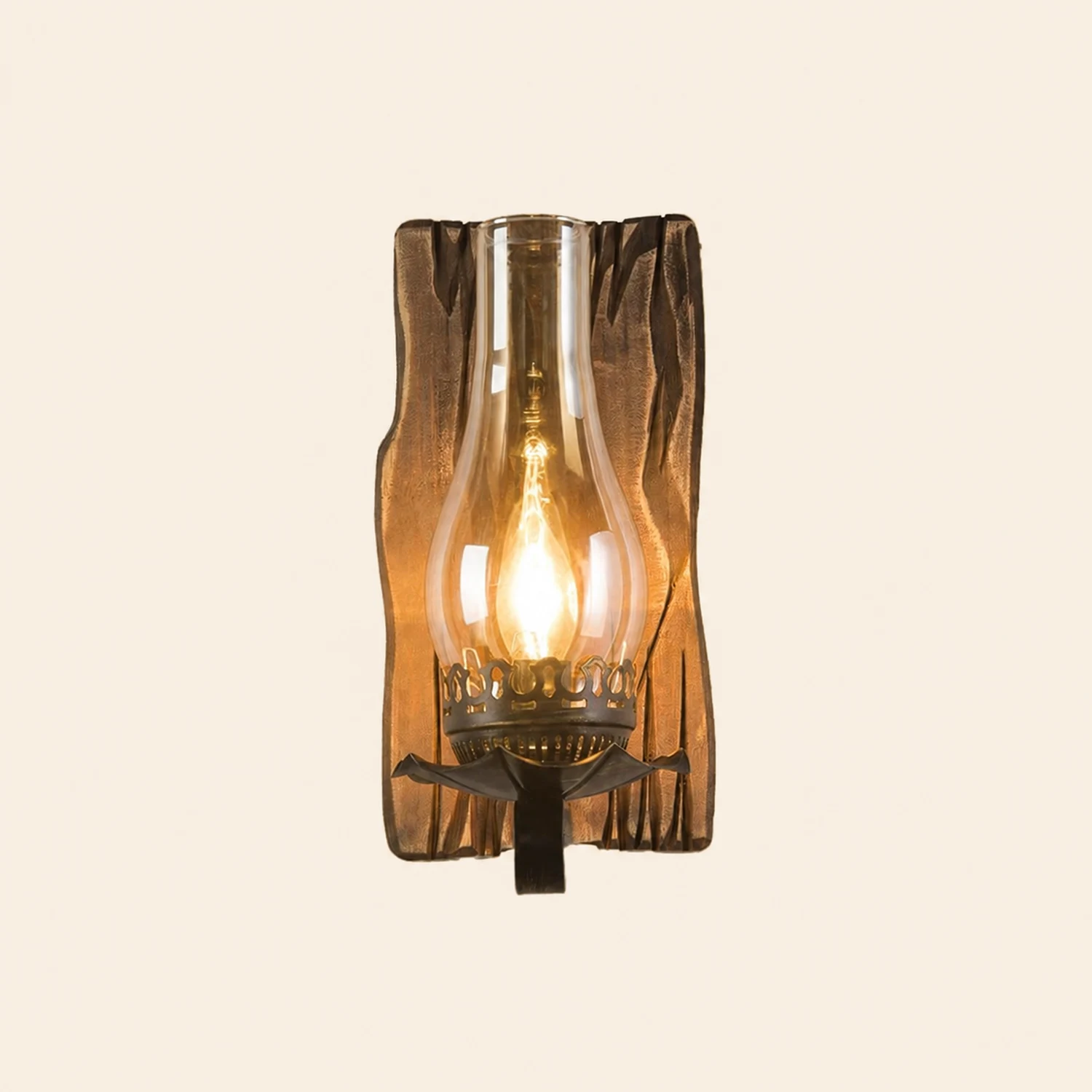 Austin Wall Lamp Vintage Candle Wooden Glass, Bedroom - Lumpaz