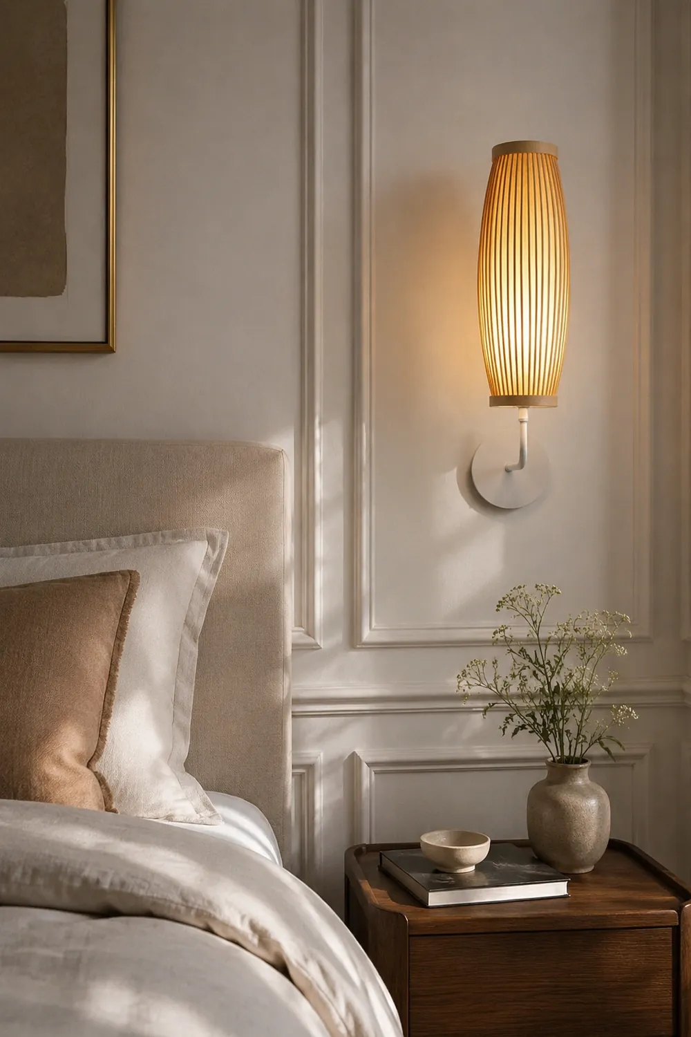 Muto Japanese Cylindrical Rattan Wall Lamp Bamaoo Bedroom - Lumpaz