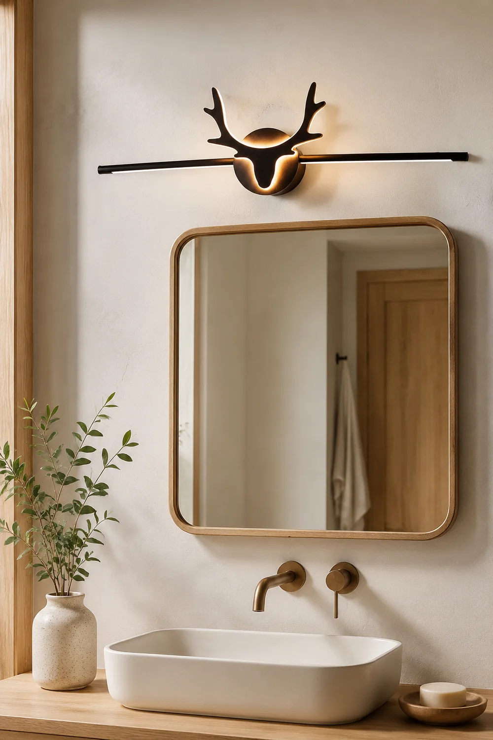 Edge Vintage Antlers Mirror Front Vanity Metal LED Wall Lamp - Lumpaz