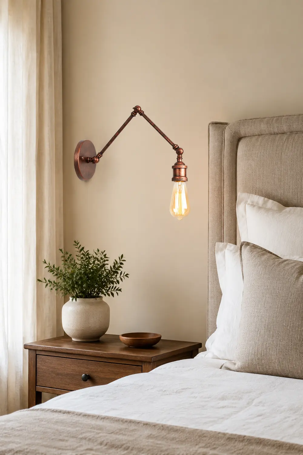 Brady Wall Lamp Minimalist, Tapered Adjustable Metal, 2-Color, Bedroom - Lumpaz