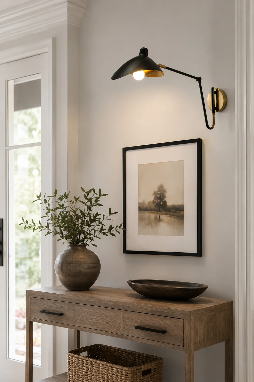Brady Industrial Swing Arm Vanity Wall Lamp, Black/Gold - Lumpaz