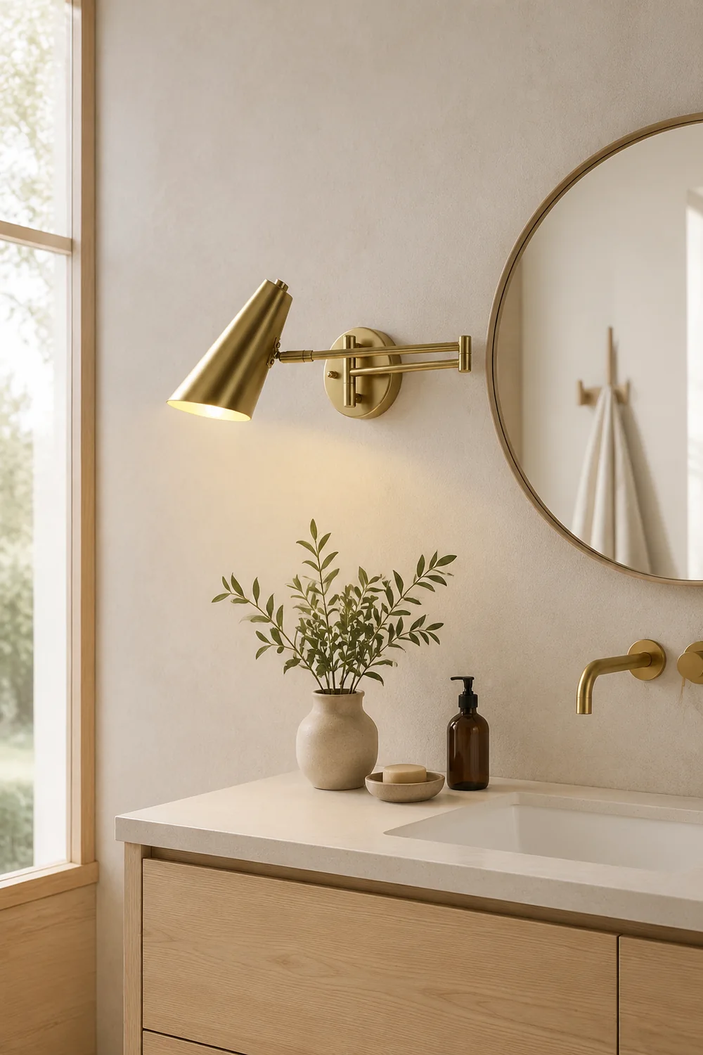 Freja Wall Lamp Cone Modern, Metal Adjustable, Black/Gold, Bedroom - Lumpaz