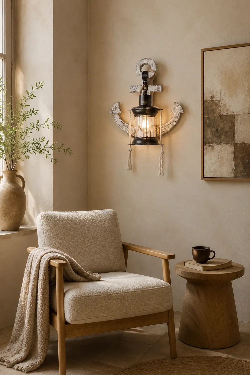 Austin Anchor Lantern Wall Lamp, Vintage/Antique, Wood, Bedroom - Lumpaz