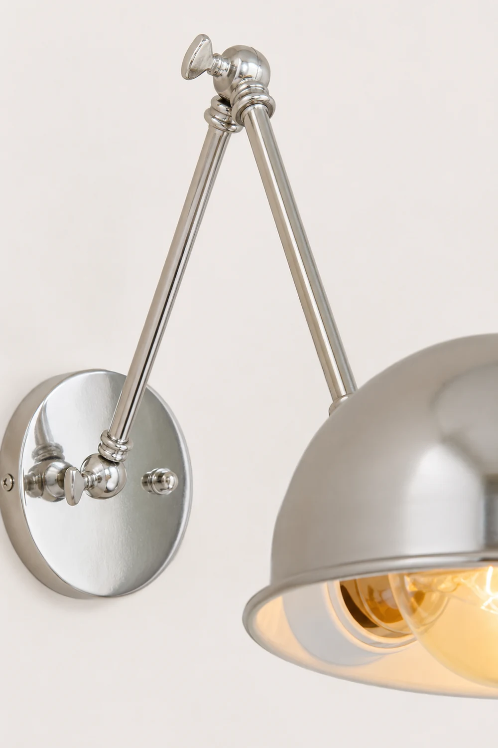 Brady Wall Lamp Dome Minimalist, Adjustable Metal, Silver, Bedroom - Lumpaz