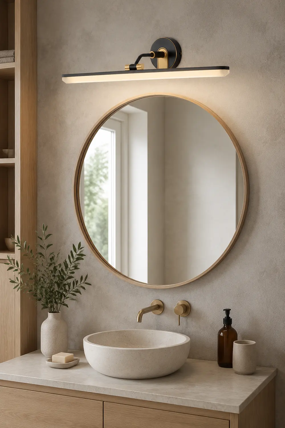 Leigh Industrial Linear Vanity Wall Lamp, Black/Brass, Bathroom - Lumpaz