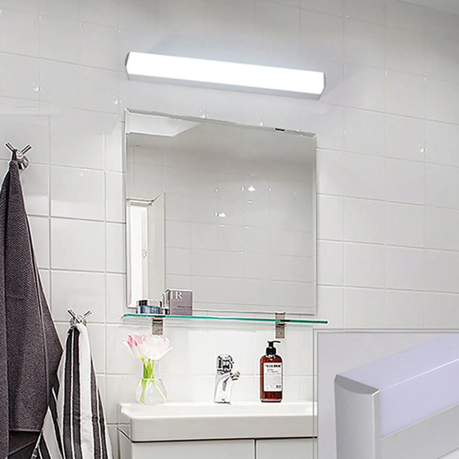 Leigh Modern Rectangular Acrylic Mirror Front Vanity Wall Lamp, White - Lumpaz