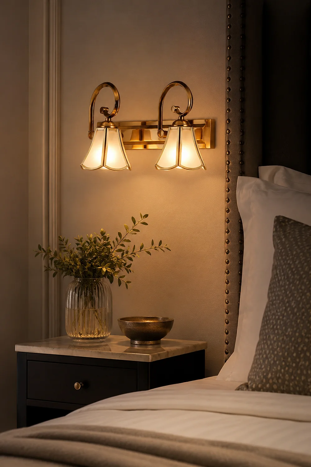 Félicie Wall Lamp Vintage Flower, Metal/Glass, Gold, Kitchen - Lumpaz