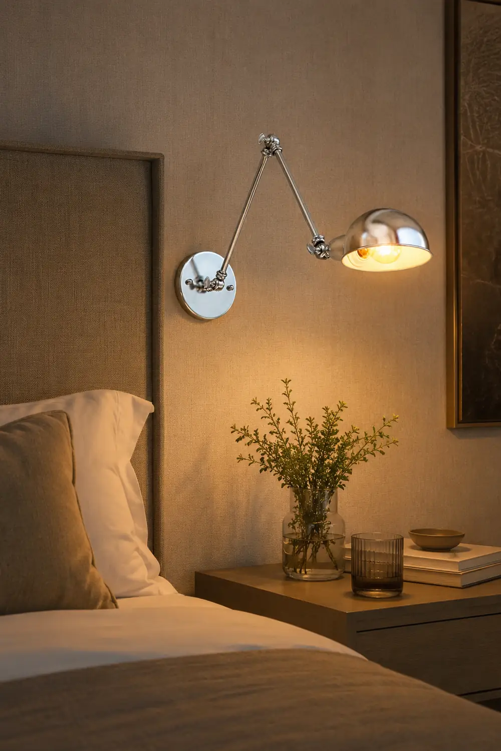 Brady Wall Lamp Dome Minimalist, Adjustable Metal, Silver, Bedroom - Lumpaz