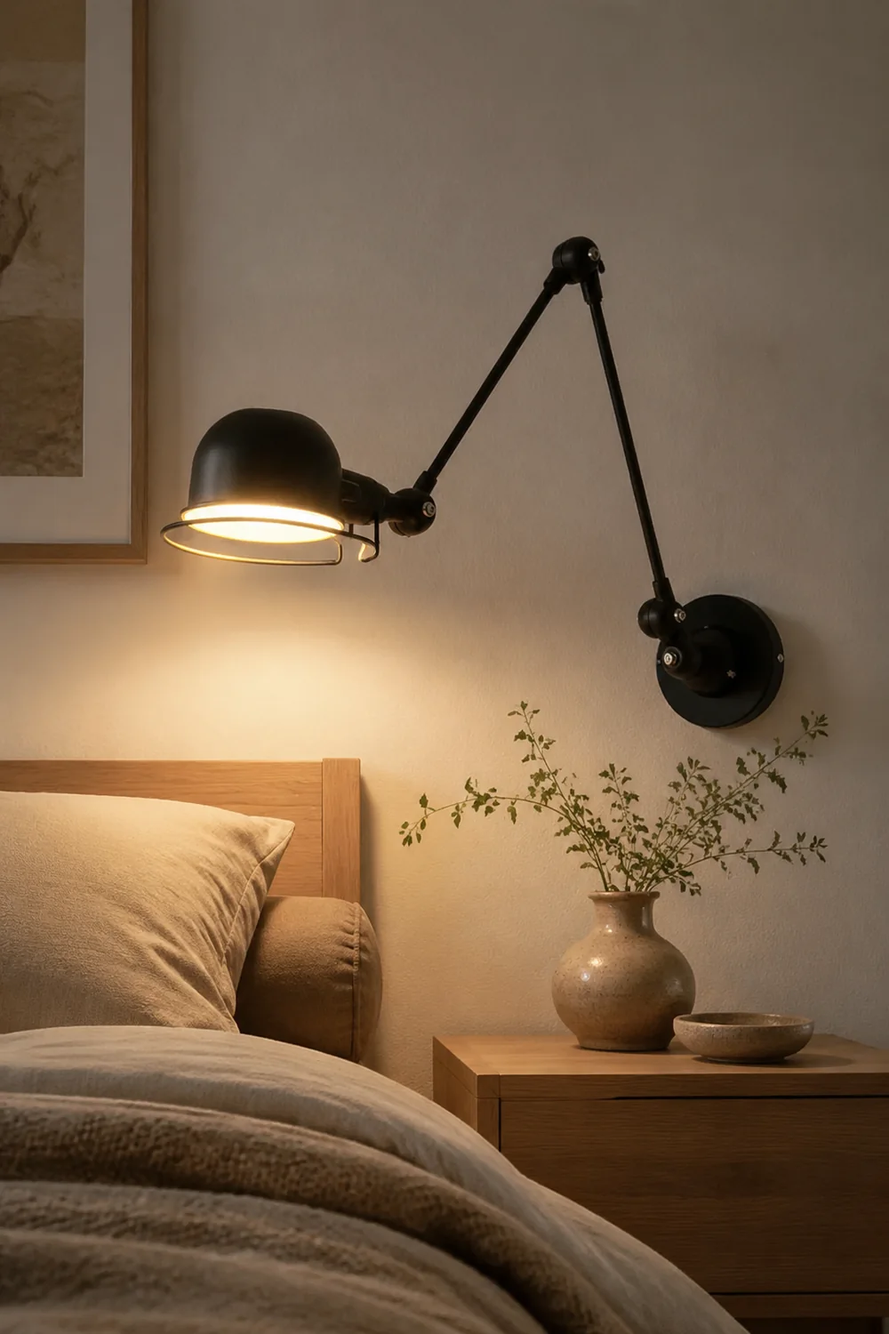 Brady Wall Lamp Dome Modern, Metal Arm Adjustable, Black/White, Bedroom - Lumpaz