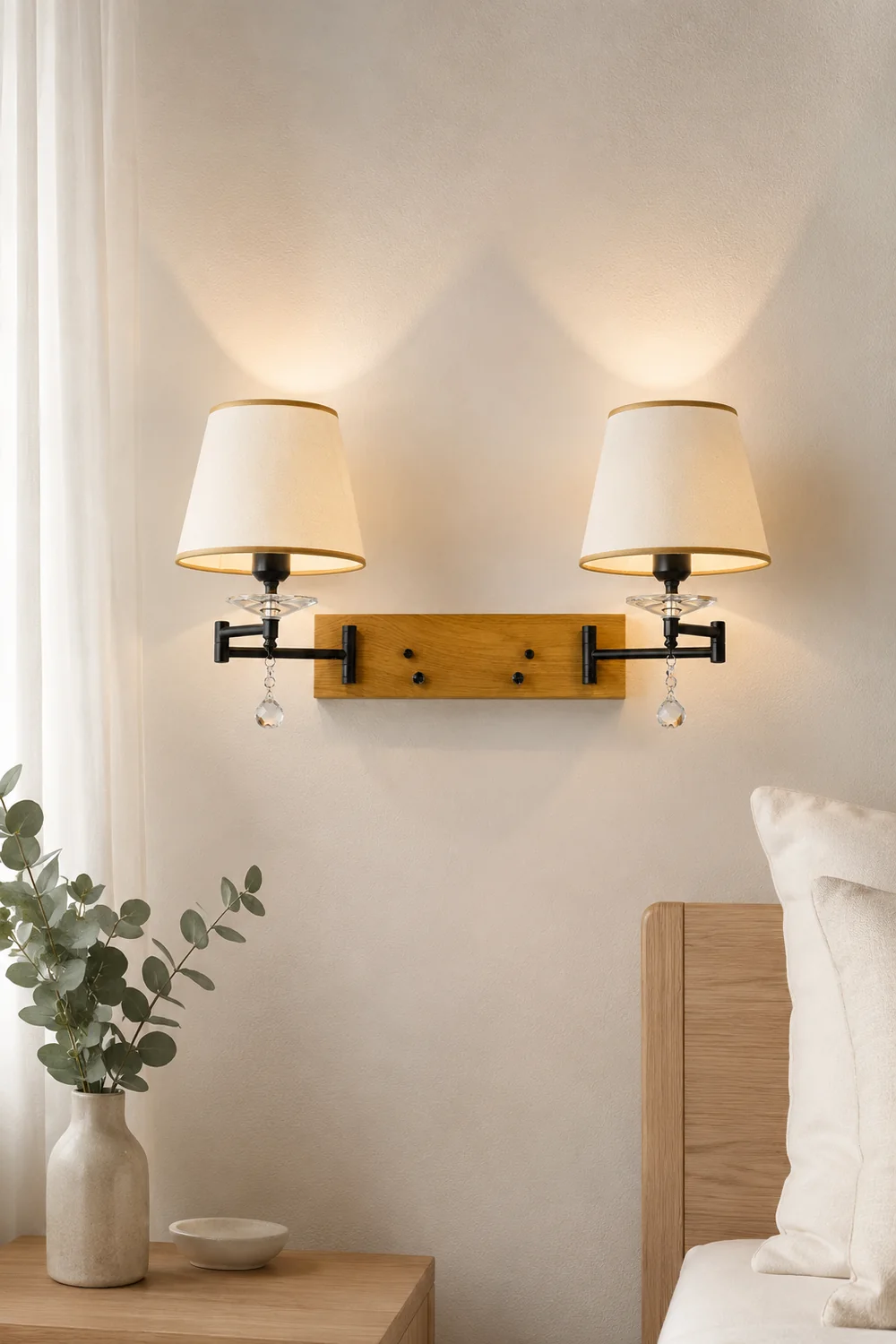 Carins Wall Lamp Dual Lamp Head Adjustable Fabric, 3-Color, Bedroom - Lumpaz