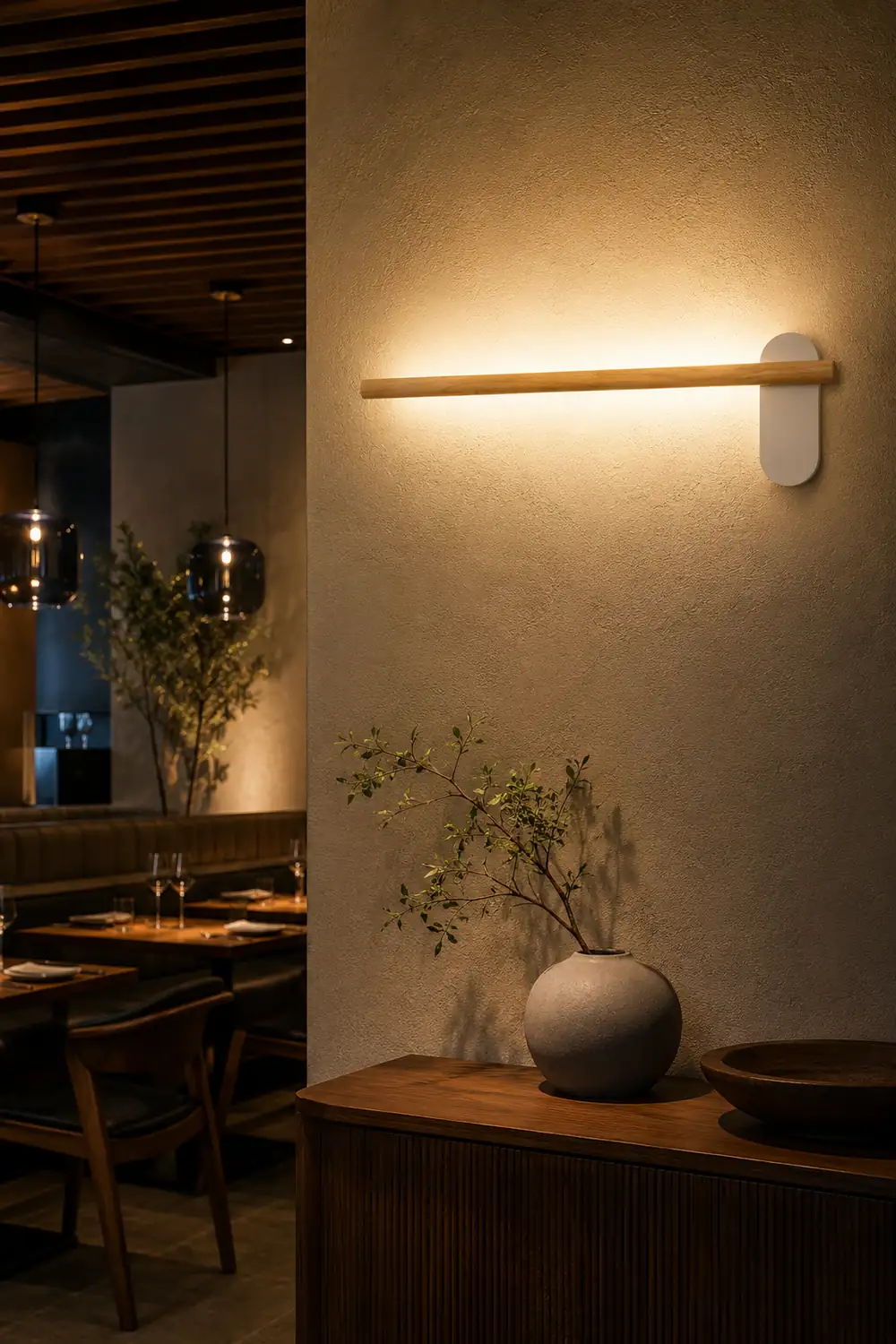Ozawa Modern Linear Wood Wall Lamp In Living Room, Natural Light - Lumpaz