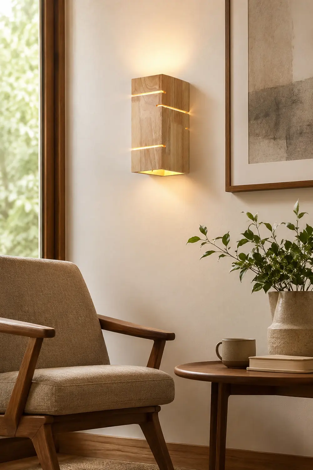 Ozawa Wall Lamp Rectangular Minimalist, Mounted Bedside, Wood, Bedroom - Lumpaz