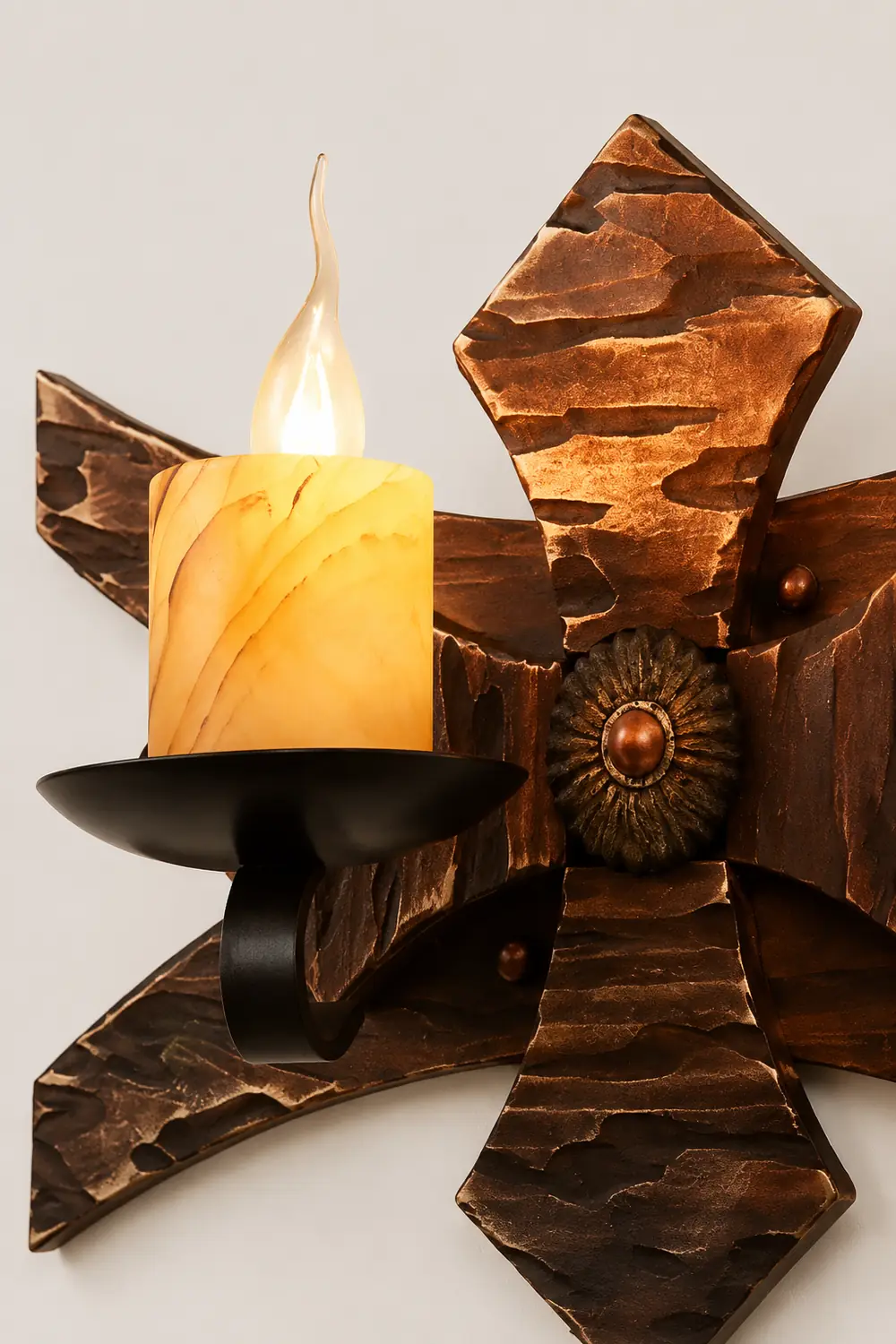 Austin Wall Lamp Decorative Vintage Candle Double Light Wooden, Bedroom - Lumpaz
