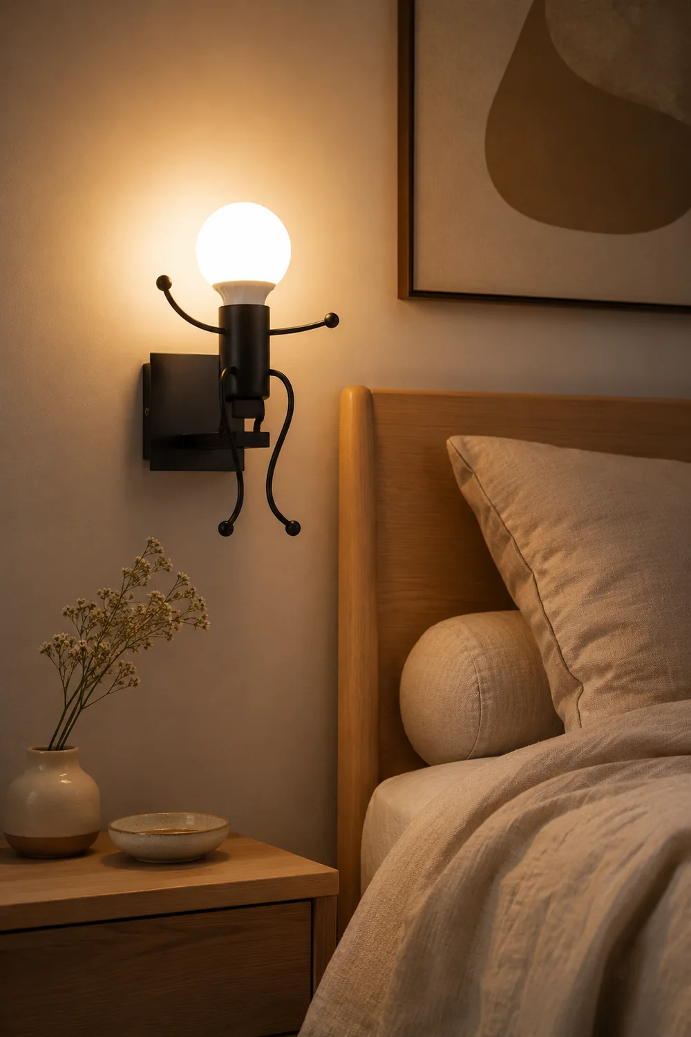 Luxo Modern Decorative Man Metal Wall Lamp, White/Black - Lumpaz
