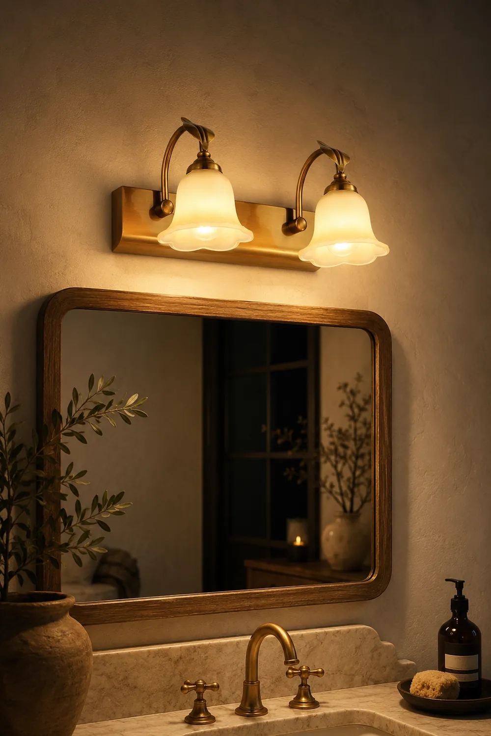 Félicie Flower Mirror Front Vanity Wall Lamp, Metal/Glass - Lumpaz