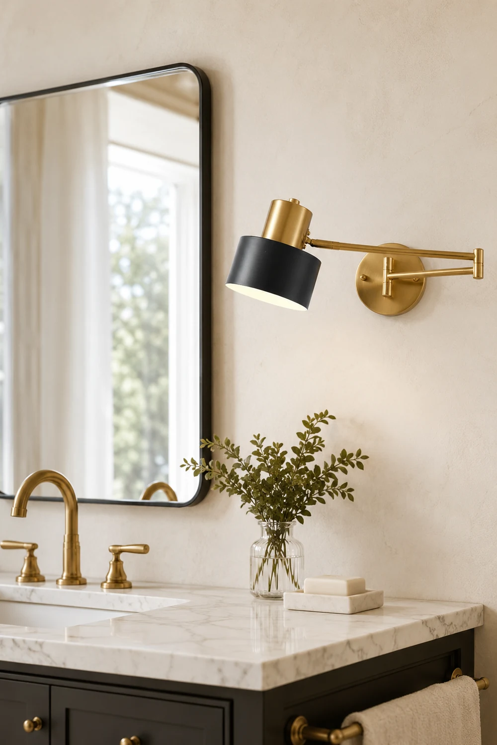 Freja Wall Lamp Modern, Metal Adjustable, Black/Gold, Bedroom - Lumpaz