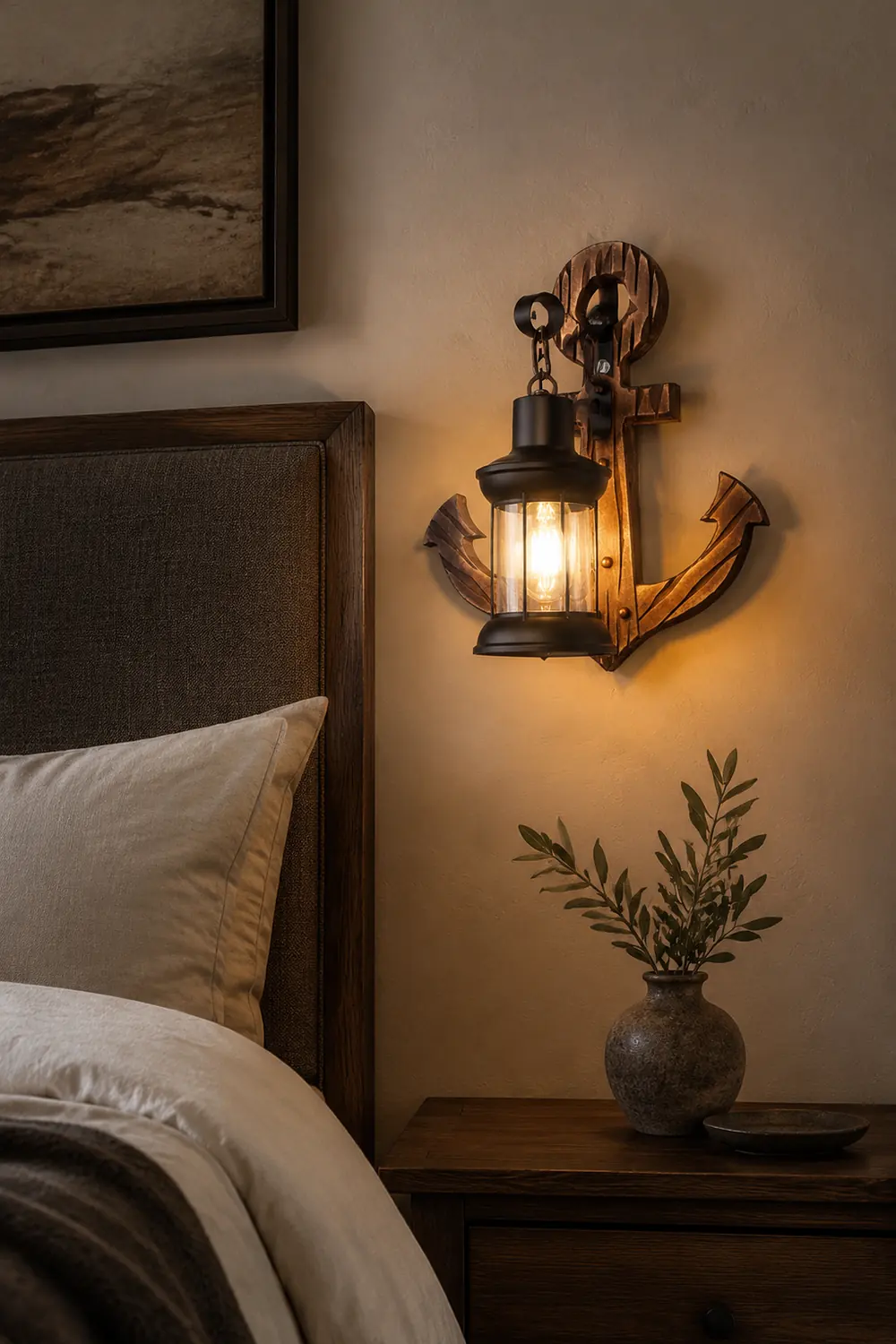 Alessio Wall Lamp Vintage Anchor Black Wooden, Living Room - Lumpaz