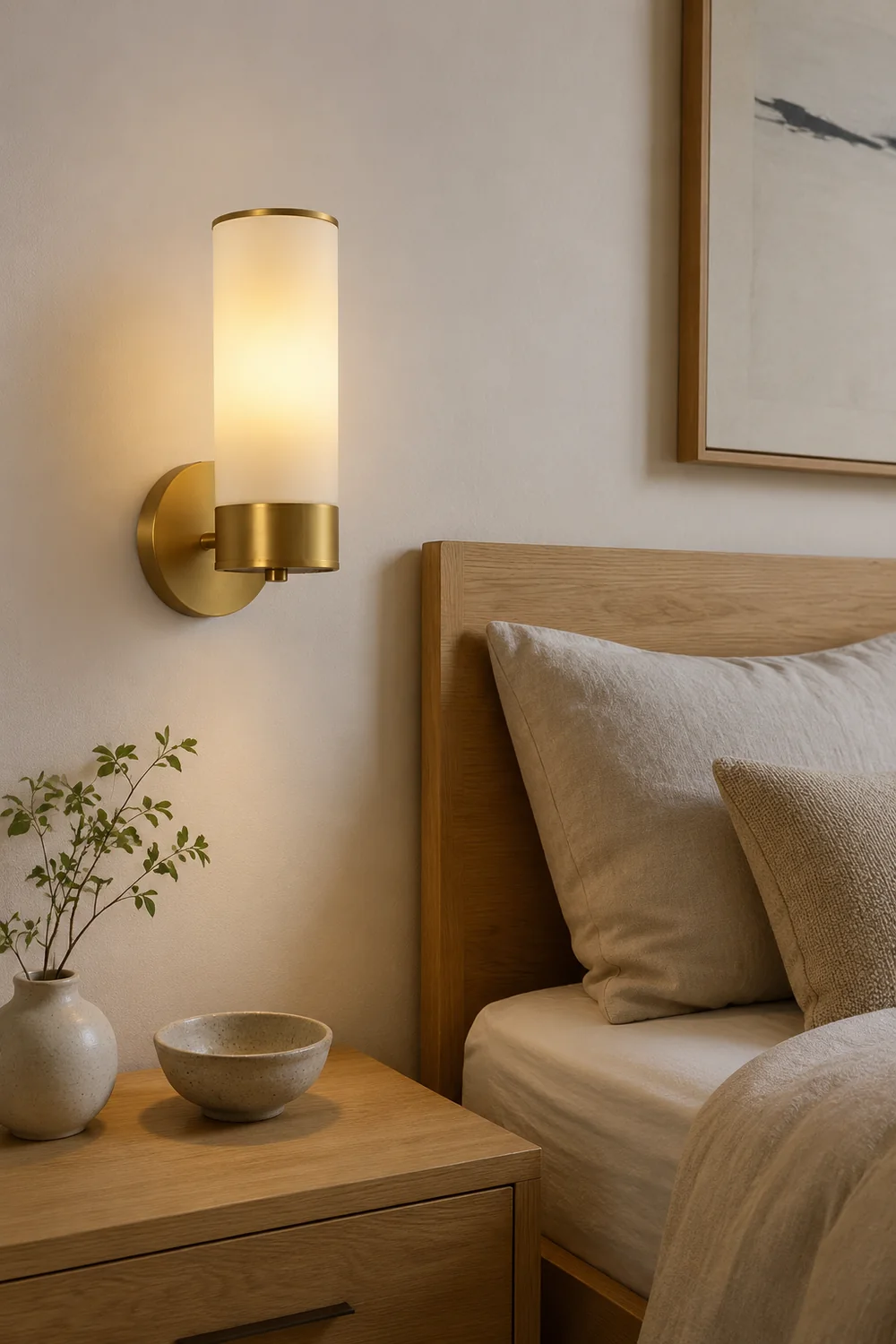 Leigh Vintage Cylinder Metal&Glass Bedside Lamp Wall Mounted, Brass - Lumpaz