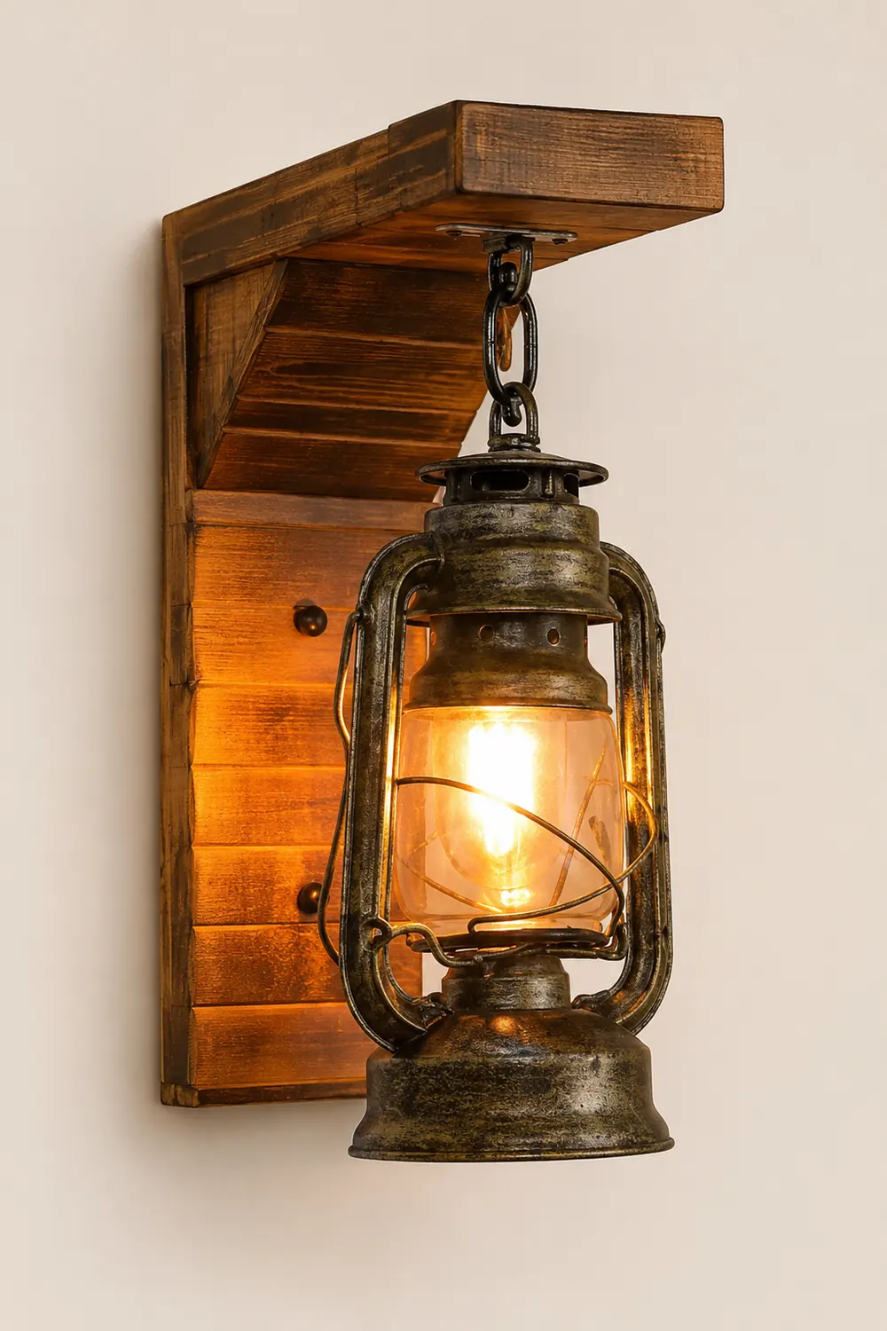 Austin Lantern Bedroom Wall Lamp, Metal/Wood, Restaurant - Lumpaz