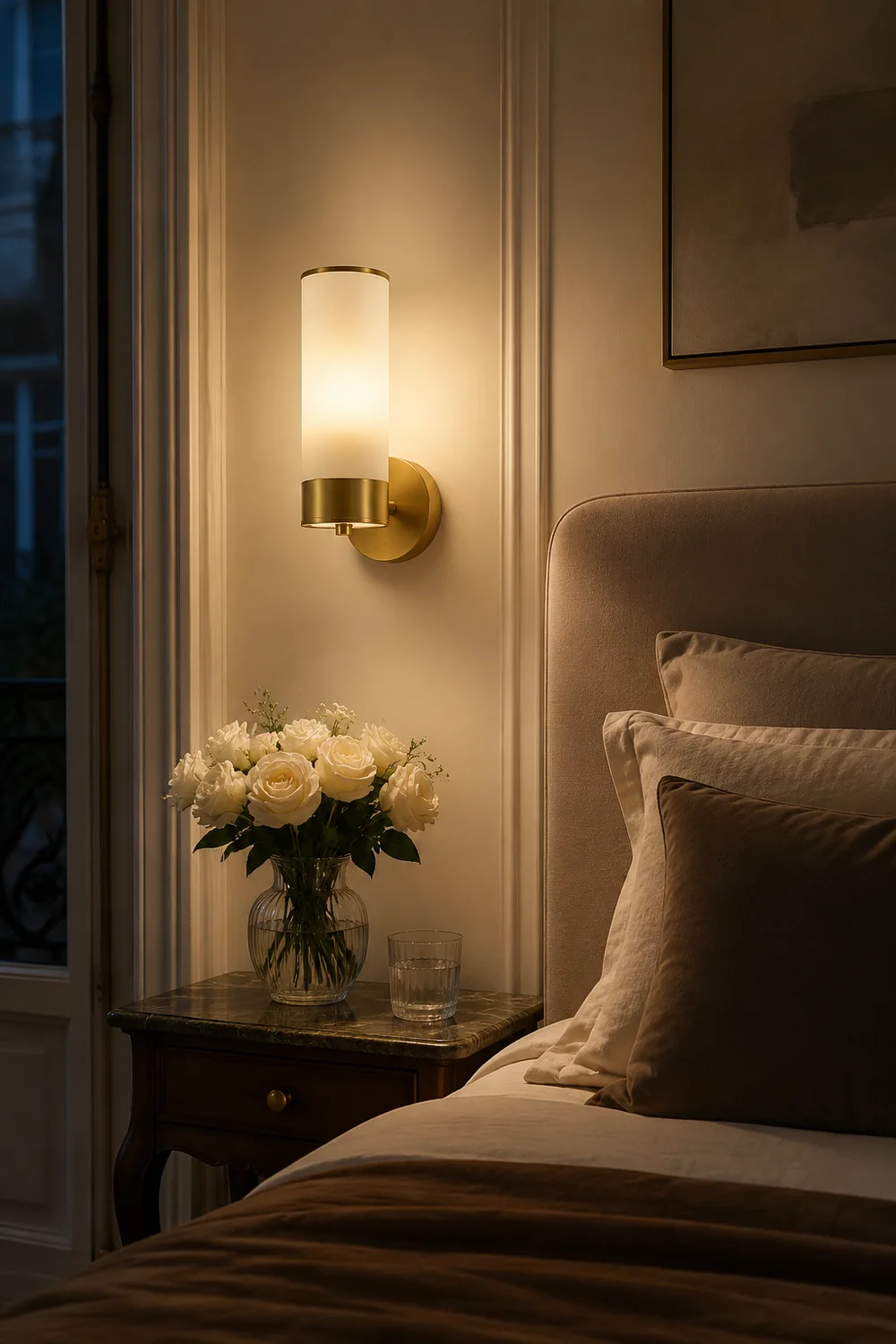 Leigh Vintage Cylinder Metal&Glass Bedside Lamp Wall Mounted, Brass - Lumpaz