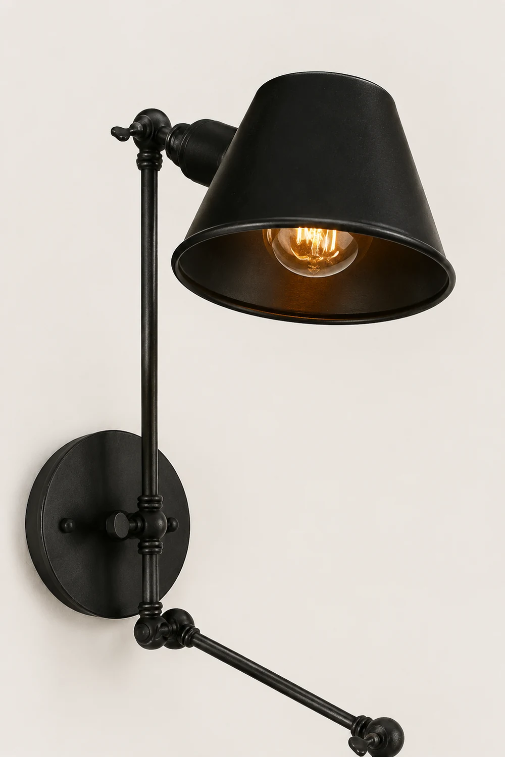 Brady Vintage Adjustable Metal Wall Lamp, Black/Rust, Bedroom - Lumpaz