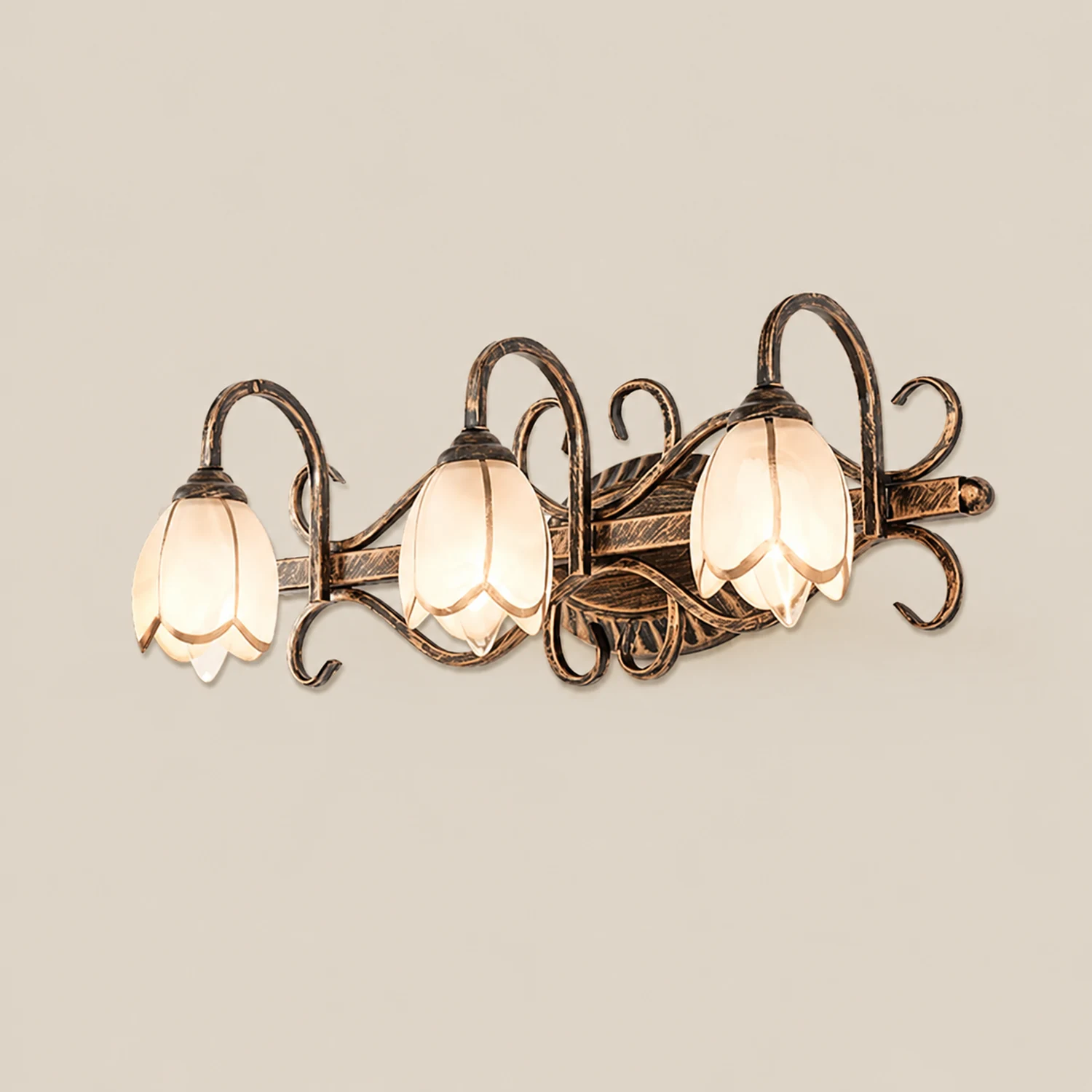 Félicie Antique Brass Flower Mirror Front Vanity Wall Lamp - Lumpaz