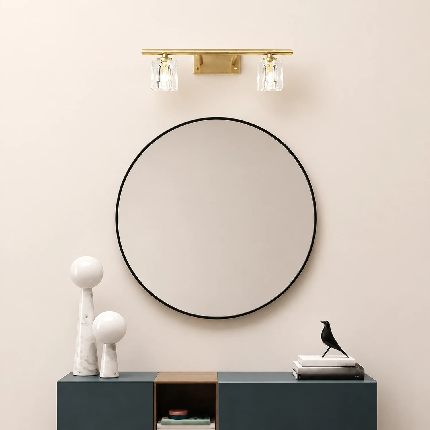 Kristy Wall Lamp Modern Mirror Front Vanity, Metal/Crystal, Gold, Bathroom - Lumpaz